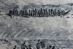 Flüchtlingsboote, Holzschnitt Unikat, 70 x 55 cm, 2015